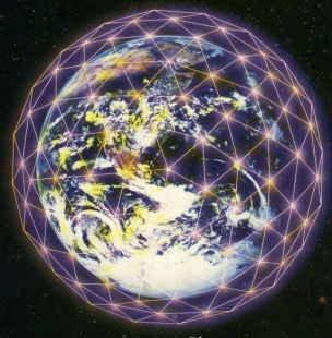 planet earth surreounding by grid of light