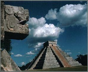 Mayan statue and pyramid