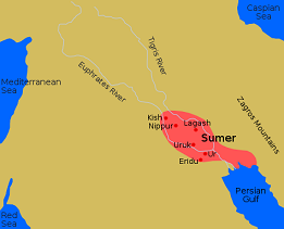 Mesopotamia map showing ancient Sumer